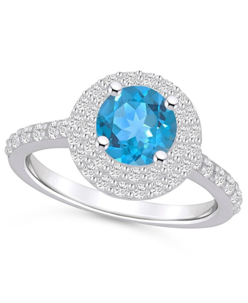 Blue Topaz and Diamond Accent Halo Ring in 14K White Gold