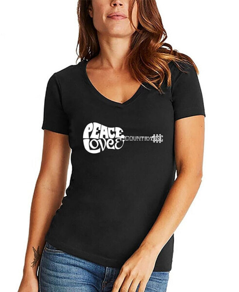 Women's Peace Love Country Word Art V-Neck T-shirt