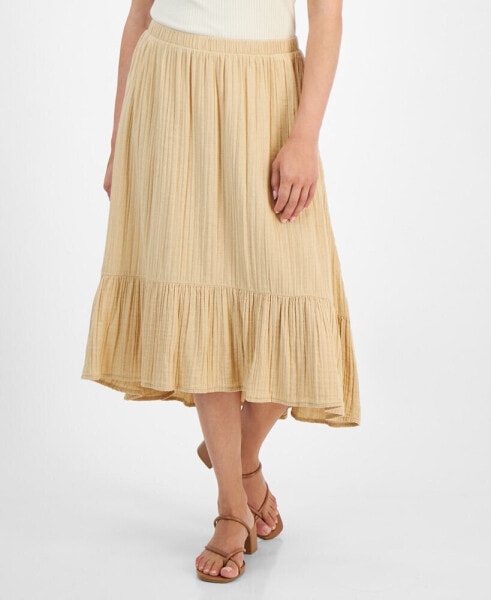 Petite Cotton Textured High-Low Midi Skirt
