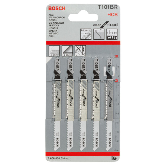 Bosch Stichsägeblatt T 101 BR, Clean for Wood, 5er-Pack