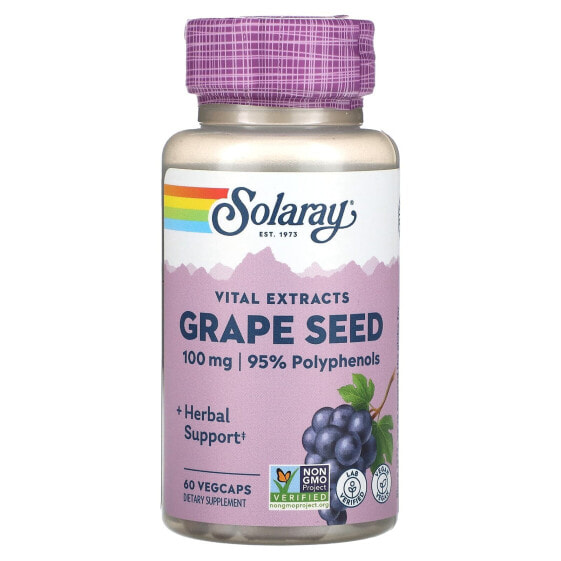 Антиоксидант Solaray Витаминный экстракт из виноградных косточек, 100 мг, 60 растительных капсул