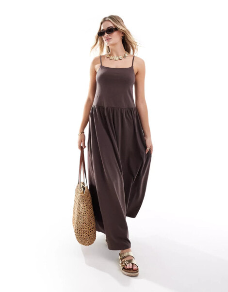 ASOS DESIGN cami with full hem maxi dress in brown