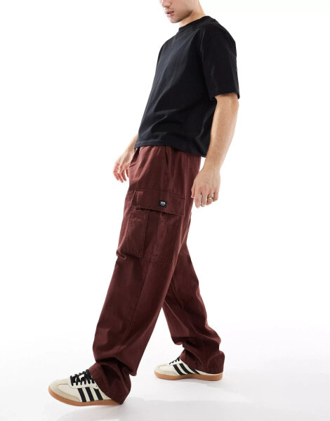 Vans range baggy tapered trousers with elastic waist in dark brown