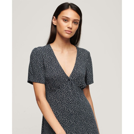 SUPERDRY Print Button Tea Short Sleeve Midi Dress