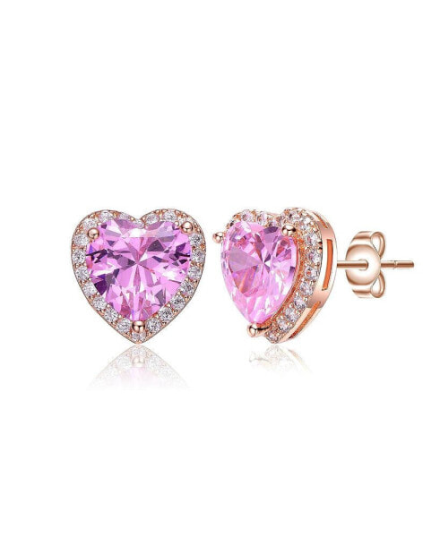 Charming Sterling Silver Heart Stud Butterfly Earrings with 18K Rose Gold Plating and Pink Cubic Zirconia