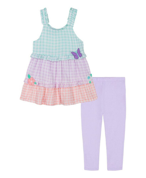 Baby Girls 2 Piece Tiered Gingham Tunic Top and Capri Leggings Set