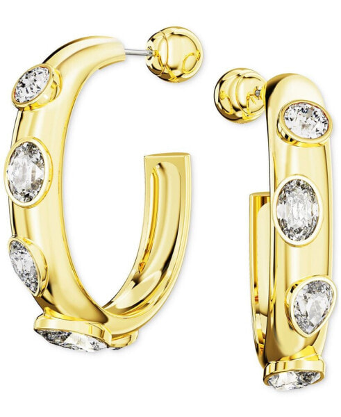 Gold-Tone Crystal Bezel Medium Hoop Earrings, 1.4"