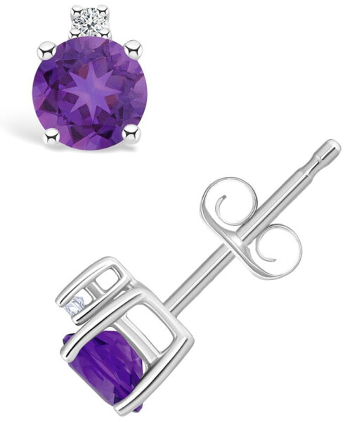 Amethyst (1/2 ct. t.w.) and Diamond Accent Stud Earrings in 14K Yellow Gold