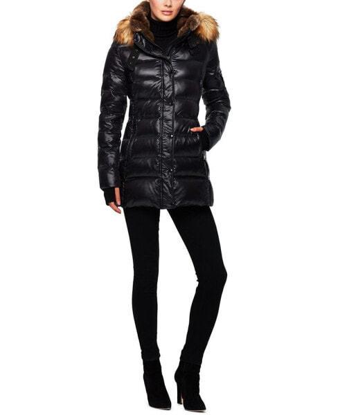 Women's Chelsea High-Shine Faux-Fur-Trim Hooded Puffer Coat