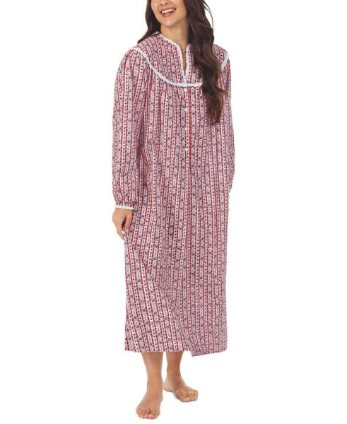 Cotton Lace-Trim Flannel Nightgown