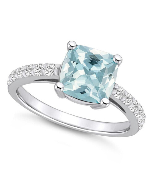 Кольцо Macy's Aquamarine and Diamond 14K White Gold