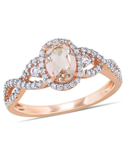Morganite (3/4 ct. t.w.) White Sapphire (1/20 ct. t.w.) and Diamond (1/3 ct. t.w.) 3-Stone Infinity Ring in 10k Rose Gold