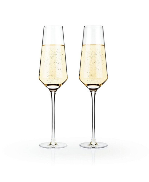 Raye Angled Crystal Champagne Flutes, Set of 2, 8 Oz