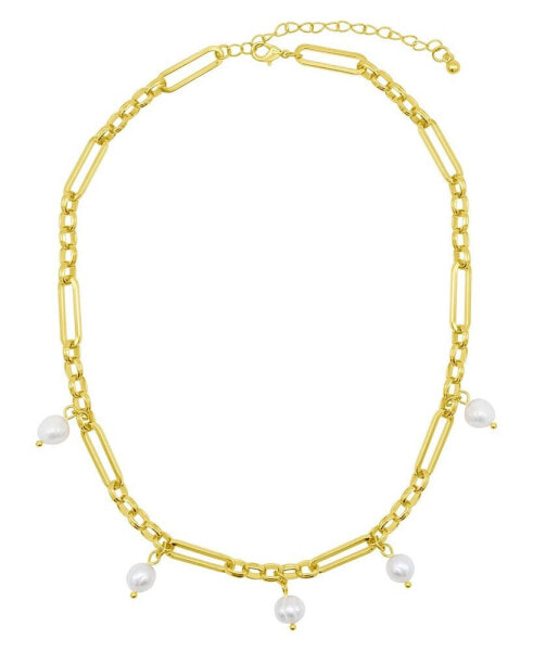 ADORNIA 14K Gold-Plated Adjustable Cultured Freshwater Pearl Mixed Link Chain Necklace