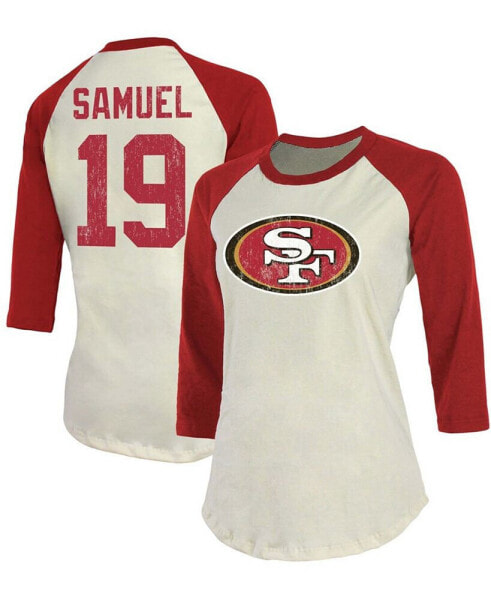 Women's Deebo Samuel Cream, Scarlet San Francisco 49Ers Player Raglan Name Number 3/4 Sleeve T-shirt