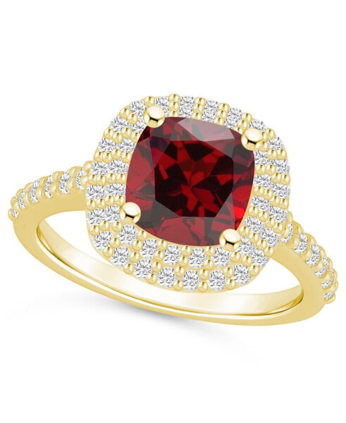 Garnet and Diamond Accent Halo Ring in 14K Yellow Gold