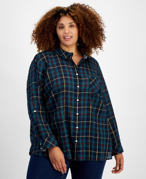 Plus Size Plaid Button-Front Shirt