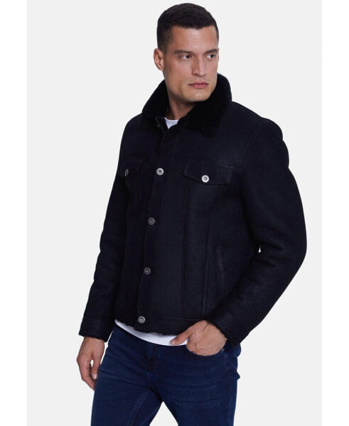 Men's Casual Jacket, Washed Black With Black Wool