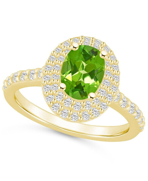 Peridot and Diamond Halo Ring