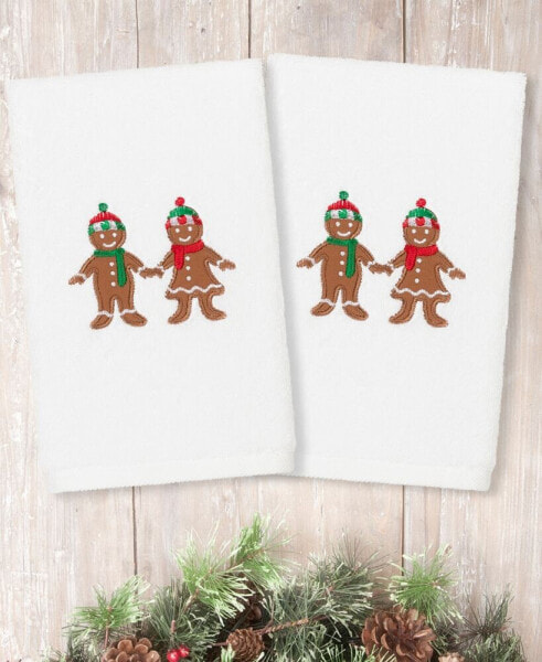 Christmas Gingerbread Embroidered 100% Turkish Cotton 2-Pc. Hand Towel Set