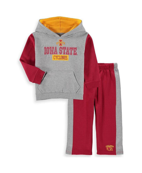 Toddler Boys Heather Gray, Cardinal Iowa State Cyclones Back To School Fleece Hoodie and Pant Set