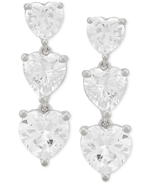 Cubic Zirconia Heart Triple Drop Earrings in Sterling Silver