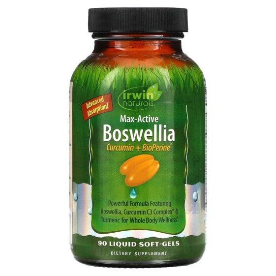 Irwin Naturals, Max-Active Boswellia, куркумин и BioPerine, 90 желатиновых капсул