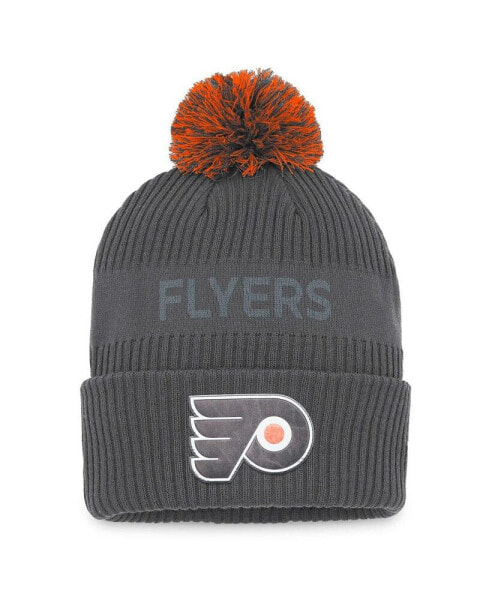 Men's Charcoal Philadelphia Flyers Authentic Pro Home Ice Cuffed Knit Hat with Pom