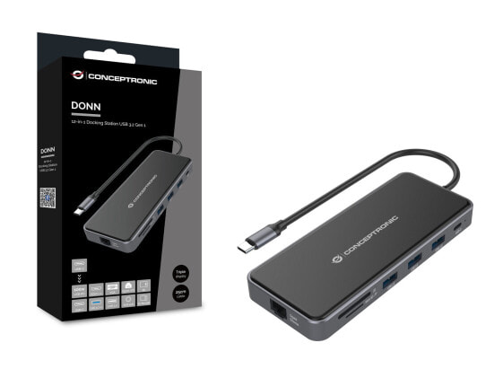 Conceptronic DONN15G - Wired - USB 3.2 Gen 1 (3.1 Gen 1) Type-C - 100 W - 1000 Mbit/s - Grey - MicroSD (TransFlash) - SD