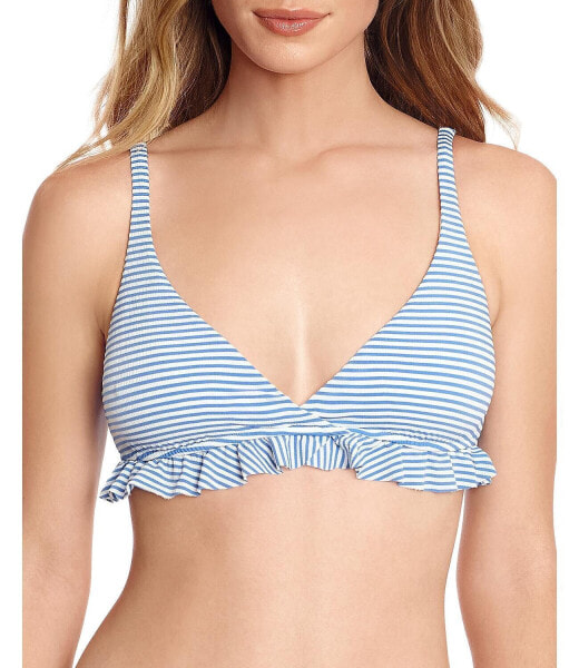 Polo Ralph Lauren 285139 Womens Striped Ruffled Swim Top, Size Large