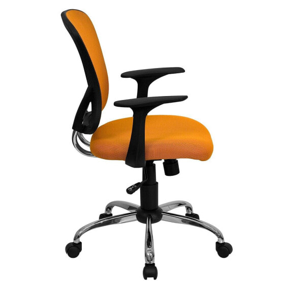 Mid-Back Orange Mesh Swivel Task Chair With Chrome Base And Arms
