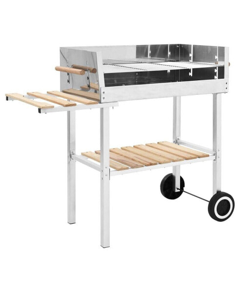 XXL Trolley Charcoal BBQ Grill Stainless Steel with 2 Shelves