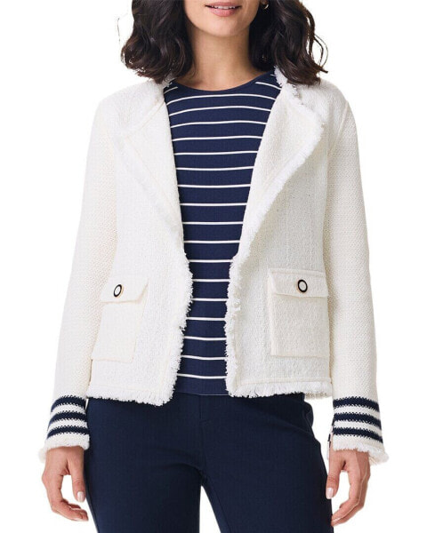 Nic+Zoe Petite Subtle Stripe Fringe Mix Knit Jacket Women's