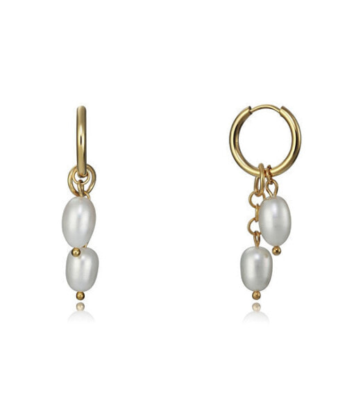 Gold plated round earrings with pearls 2in1 Chic 1338E01012