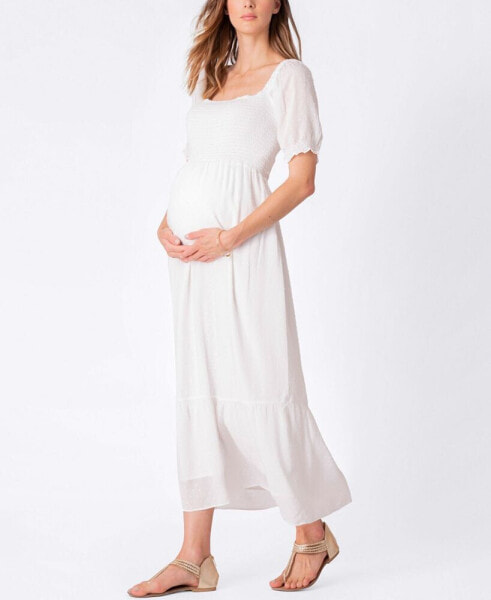 Women's Shirred Maternity Maxi Dress, Including Petites Sizing