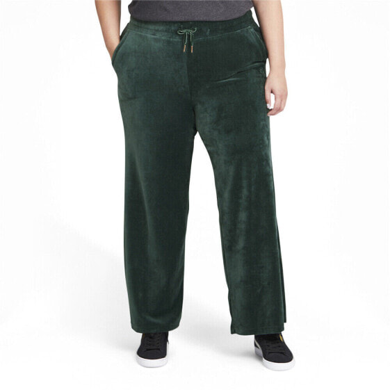 Puma Her Velour Wide Pants Womens Green Casual Athletic Bottoms 846881-80
