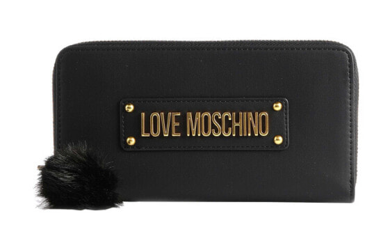 LOVE MOSCHINO 莫斯奇诺 毛绒球拉链装饰logo钱包 女款 黑色 / Кошелек LOVE MOSCHINO logo JC5673PP0DKN0-000