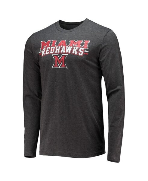 Men's Red, Heathered Charcoal Distressed Miami University RedHawks Meter Long Sleeve T-shirt and Pants Sleep Set