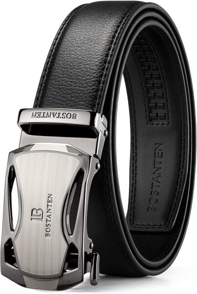 BOSTANTEN Men's Leather Belt with Ratchet Automatic Buckle Business Suit Belt Width 35 mm, Size Adjustable