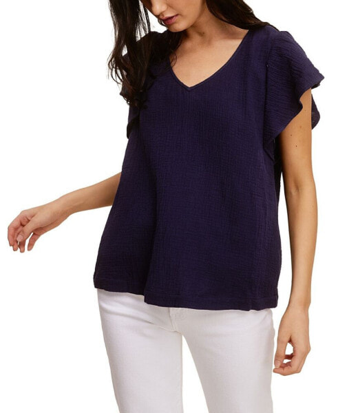 Cotton Gauze Ruffle Flutter Sleeve Top