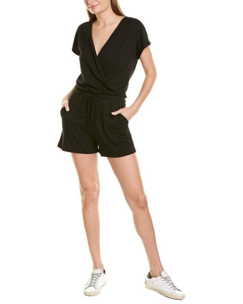 Michael Stars 297493 Pixie Cotton Modal Crossover Romper Black SM (US 4-6)