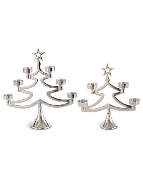 K&K Interiors 2Pc Metal Tree Tea-Light Holders Silver