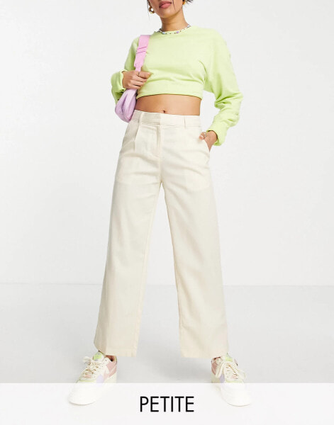 Noisy May Petite tailored wide leg dad trousers in cream