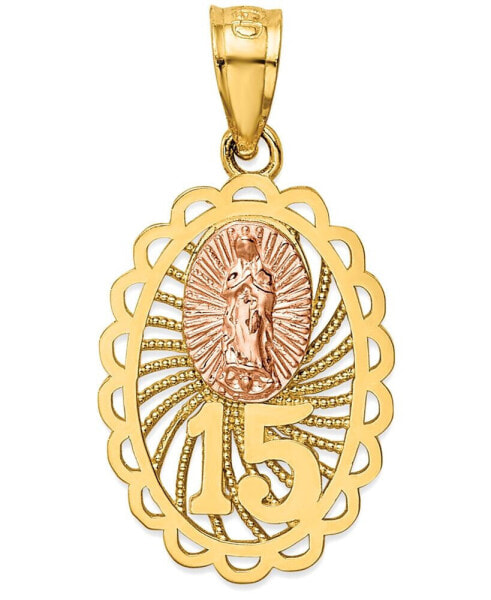 "15" Our Lady of Guadeloupe Two-Tone Charm Pendant in 14k Yellow & Rose Gold