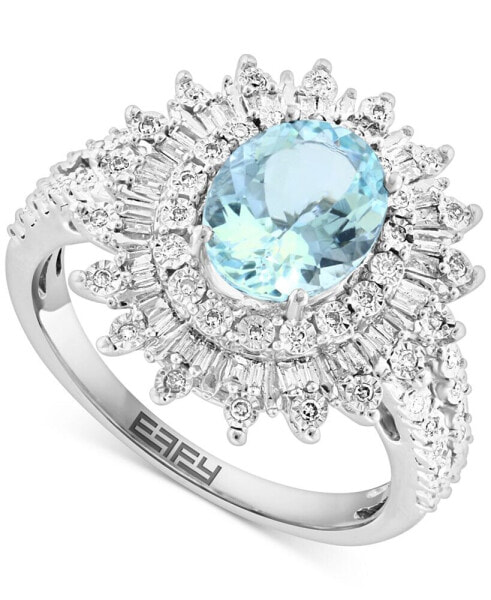 EFFY® Aquamarine (1-5/8 ct. t.w.) & Diamond (1/4 ct. t.w.) Sunburst Halo Ring in 14k White Gold