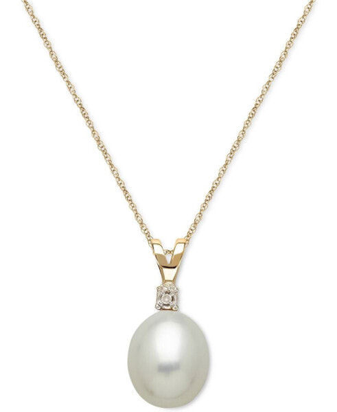 Honora cultured Freshwater Pearl (8mm) and Diamond Accent Pendant Necklace in 14k Gold