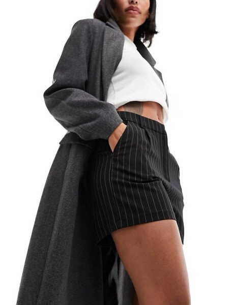 Pimkie high waisted tailored shorts in grey pinstripes