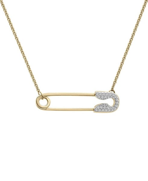 Diamond Safety Pin Charm Collector Pendant Necklace (1/20 ct. t.w.) in 10k Gold, 17" + 1" extender, Created for Macy's