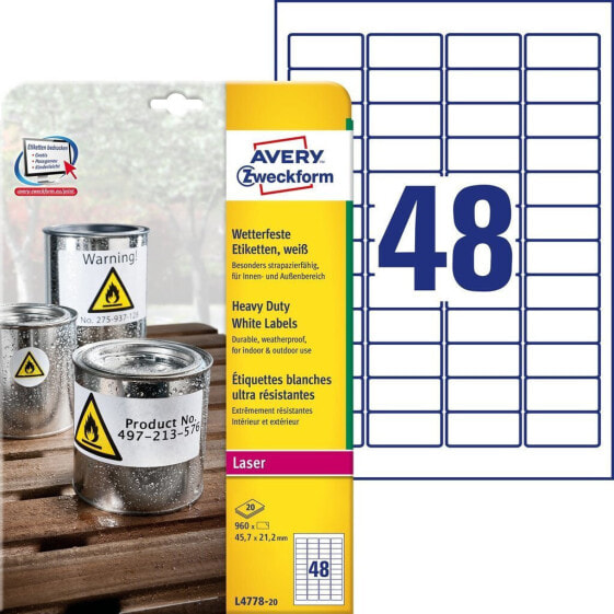 Avery Zweckform L4778-20 - White - Rectangle - Permanent - White on transparent - DIN A4 - Universal