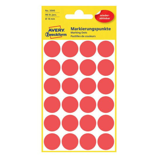 Avery Zweckform Avery 3595 - Red - Circle - Paper - 1.8 cm - 96 pc(s) - 24 pc(s)